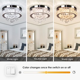 YPQXYHDA Led Crystal Raindrop Ceiling Light,11.8" Flush Mount Chandelier Light Fixture,Modern Led Chandelier for Kitchen Bedroom Hallway Dining Room,3 Colors Adjustable