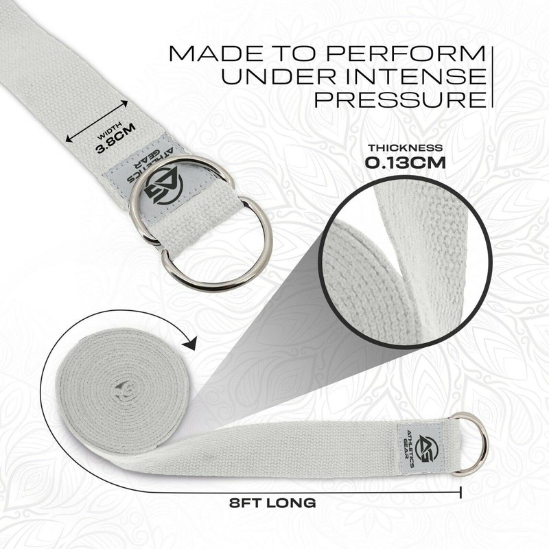 Yoga Strap Belt with Metal D-Ring Buckle, 6ft long &