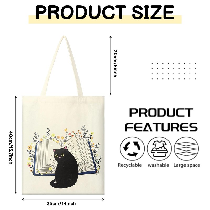 dusaniyali Gifts for Cat Lovers Tote Bag Black Cat Fabric