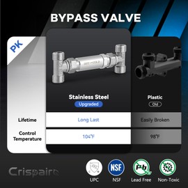Crispaire Replacement 304 Stainless Steel Sensor Valve Kit for Instant Hot Water Recirculating Pump System, Includes Valve & 2 x 20-in PEX Supply Lines for Potable Water & Adaptors & Teflon Tape