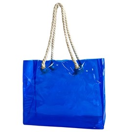 TotePrint 1Pack Clear PVC Plastic Tote Bag With Handles Stadium Approved Clear Beach Bag Purse for Work Gym Beach Sports (Blue)