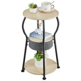 ZEXVIDA Small Round Side Table with Storage Bag, 3-Tier Accent Round End Table with Four Storage Functions for Living Room, 21.6" H Vintage Smalls Corner Table for Small Spaces Nightstand Bedroom