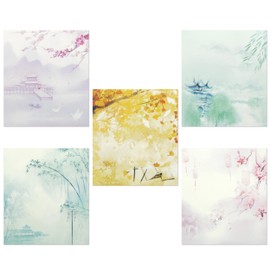 5 Pack Chinese Style Sticky Note,300 Sheets Vintage Floral Chinese Landscape Painting Self-Stick Note Pads Writing Memo Pads Message Note Stationery Gift for Kid Students School Office Home Supplies
