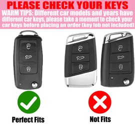 YIKECASE Key Fob Cover with Diamond Keychain Fit for VW Car Key Holder Case Compatible with Volkswagen Jetta Golf Polo MK6 Passat Tiguan Beetle Smart Key Protector for Women, 3 Buttons (Silver-Heart)