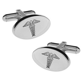 Engraved Silver Caduceus Cufflinks For Doctors - Ships From USA