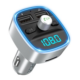 ORIA Bluetooth 5.3 FM Transmitter for Car, Wireless Radio Transmitter Adapter Car Kit, Dual USB Charging, Hands-Free Calling, Music Player Supports TF Card and USB Disk - Silver