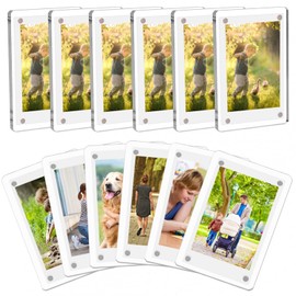12 Piece Acrylic Fridge Magnetic Frame， Mini Double Sided Refrigerator Magnet Picture Frame Clear Frameless Display Frame for Cards Memcpiece s Pictures Stamp Photo Booth Locker, 2.36 x 3.54 Inches