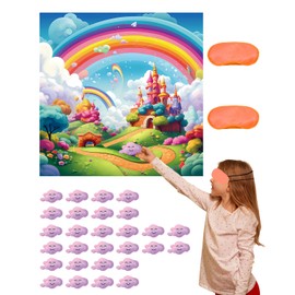 Rainbow Party Games, Pin the Cloud on the Rainbow Pin the Tail Game. Rainbow Party Supplies, Big 157g Copperplate Paper, Elastic Blindfolds, Stickers All Edge Cut for Rainbow Party Decorations.