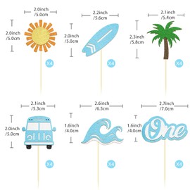 24 Pack The Big One Surfing Theme First Birthday Cupcake Toppers Summer 1st Birthday Party Decorations Picks for Summer Beach Party Supplies (1st Birthday)