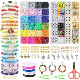 7500 kit Para Hacer Pulseras,Cuentas Para Pulseras,Cuentas de Arcilla Planas y Redondas Con Monogramas,Regalos de Navidad,El regalo de cumpleaos de...