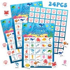 Liliful Ocean Animal Bingo Game Cards for Kids 24 Sea Bingo Cards Ocean Theme Game for Under The Sea Party Favors Supplies Children Party School Classroom
