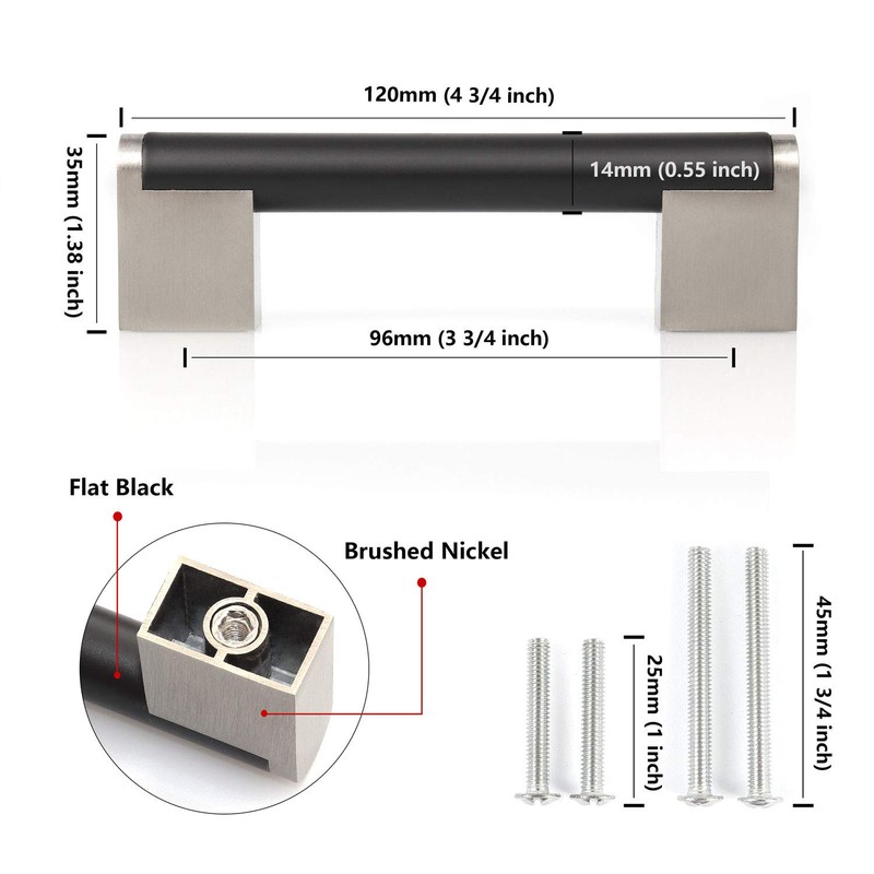 Fulgente Euro Cabinet Handles Flat Black 10 Pack, Hole Spacing: