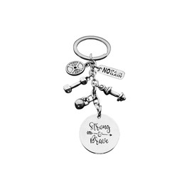 Strong & Brave +No Pain No Gain + Weightlifting Plate + Dumbbells + Kettlebell Keychain, Silver, Small