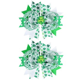 St. Patrick's Day Hair Bow Clips for Women Lucky Shamrock Hair Clips for Girls Green White Hair Bows Cute Clover Hair Barrettes Irish Day Festive Hairpins St. Patrick's Day Hair Accessories 2Pcs
