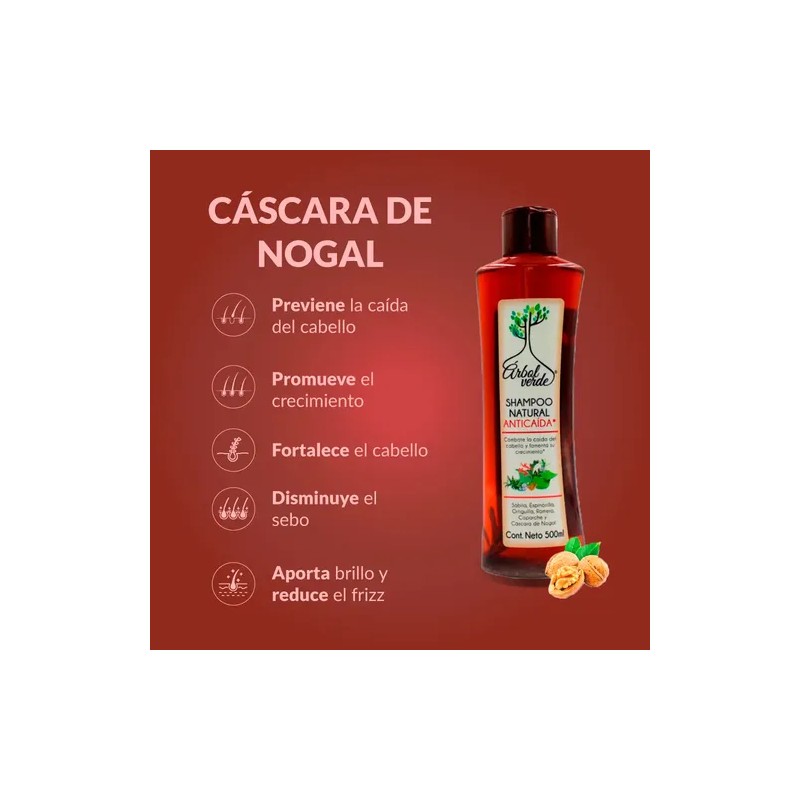 Shampoo Natural Anticaída Cabello Árbol Verde 500ml