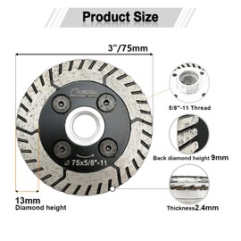 SHDIATOOL 3-Inch Diamond Cutting Blade, 75mm Turbo Disc for Cutting, Grinding & Sharpening Granite, Marble, Concrete & Brick – Multi-Function Design