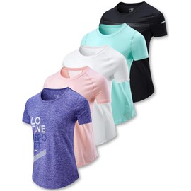 5 Pack: Women's Dry Fit Short Sleeve T Shirts, Athletic Workout Tee Tops for Gym Yoga Running (Set 2, Small)