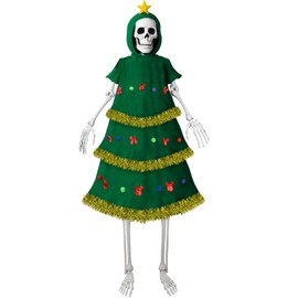 Hollowfly Christmas Tree 12 ft Skeleton Costumes Accessories Set Felt Christmas Tree Outfit with Metallic Garlands for Garden Lawn Outdoor Decor for 12 ft Skeleton Xmas Dress Up
