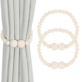 Magnetic Curtain Tiebacks, 2 Pack Curtain Holdbacks for Draperies, Wood Bead Curtain Tiebacks, Elegant Curtain Tie Backs for Bedroom Decor, Boho Room Decor, Nursery Decor, Farmhouse Decor