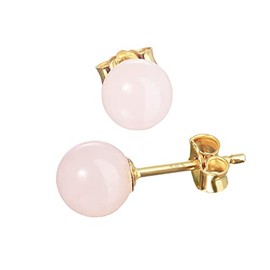 NKlaus pair of genuine rose quartz ball stud earrings 6mm yellow gold gold earrings 7951