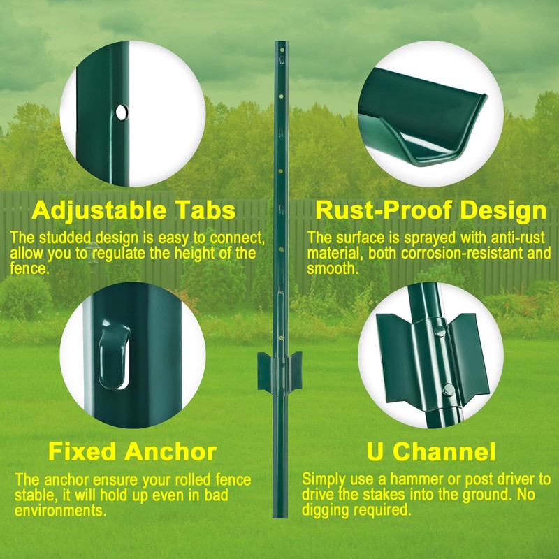 Fence Posts 5FT, 10pcs Heavy Duty Garden Stakes (Patchwork Style)