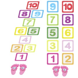 XLIUAX 10Pcs Hopscotch Game Floor Stickers, Number Lattice Floor Sticker with 1 Pair Footprint Stickers, Funny Puzzle Games Wall Decals for Classroom Bedroom Living Room Ground Corridor Nursery