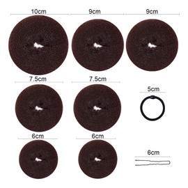 Doughnut Hair Bun Set, 7 Pieces Doughnut Hair Bun (4 Sizes), with 10 Elastic Hair Bands, 20 U-Shape Hair Clips, Hair Bun Aid Set, Hair Bun Shaper (Black)