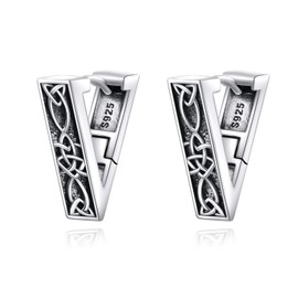 SHEAISRS Celtic Hoop Earrings Men 925 Sterling Silver Triangle Nordic Viking Earrings Jewelry for Women Men