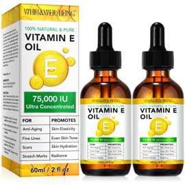WHLH & WELL-BEING Pure Vitamin E Oil for Skin Face Hair Scars, Blend 75,000 IU, 100% Organic Natural Moisturizing Dry Skin Winkles Hair and Scalp 2Pack