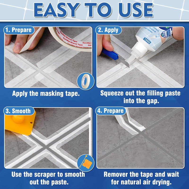 Tile Grout Repair Kit, 2 Pack Fast Drying Grout Filler