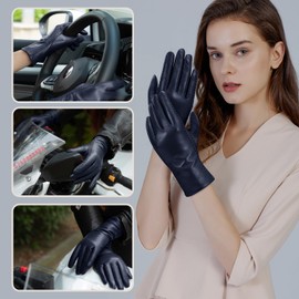 GSG SINCE 1998 Womens Winter Gloves Touchscreen Genuine Leather Gloves Wool Lined Warm Driving Gloves Sheepskin Navy Blue Medium