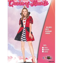 EraSpooky Adult Women Red Queen Costume Red Hearts Carnival Fairy Tale Party Dress with Crown Choker