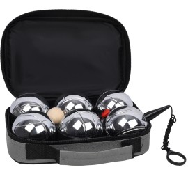 HZX 6pcs Bocce Ball Set Boules Lawn Game 7.3cm Dia Steel Tossing Balls+Carrying Case