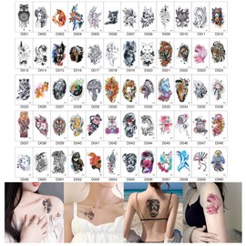 Liroyal Tattoo Stickers (Set of 60) Tattoo Stickers, Body Seals, Long Lasting, Waterproof, Easy to Apply, Fashionable, Men and Women, Fake Tattoos for Hands, Arms, Neck, Shoulder, Back, Body, Ankle