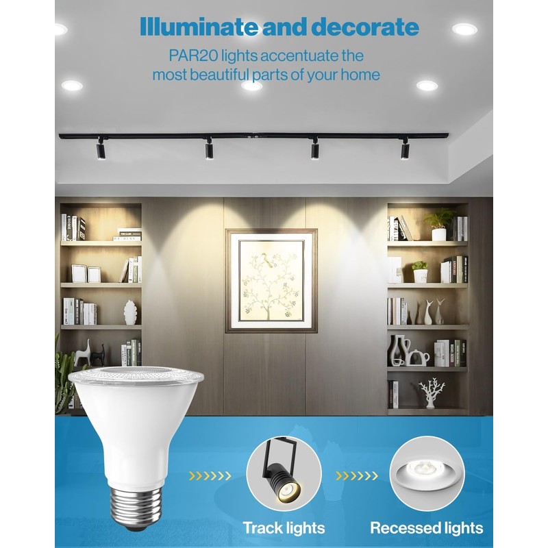 Sunco PAR20 LED Bulbs, Flood Light Bulb Outdoor, 500 LM,