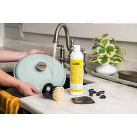 Lodge Enameled Cast Iron & Ceramic Stoneware Cleaner Care Kit - Set Includes 11oz Cleaner, Black Pan Scraper, Scrub Brush, Package of Pot Protectors, and Use & Care Booklet - 5 Piece Set
