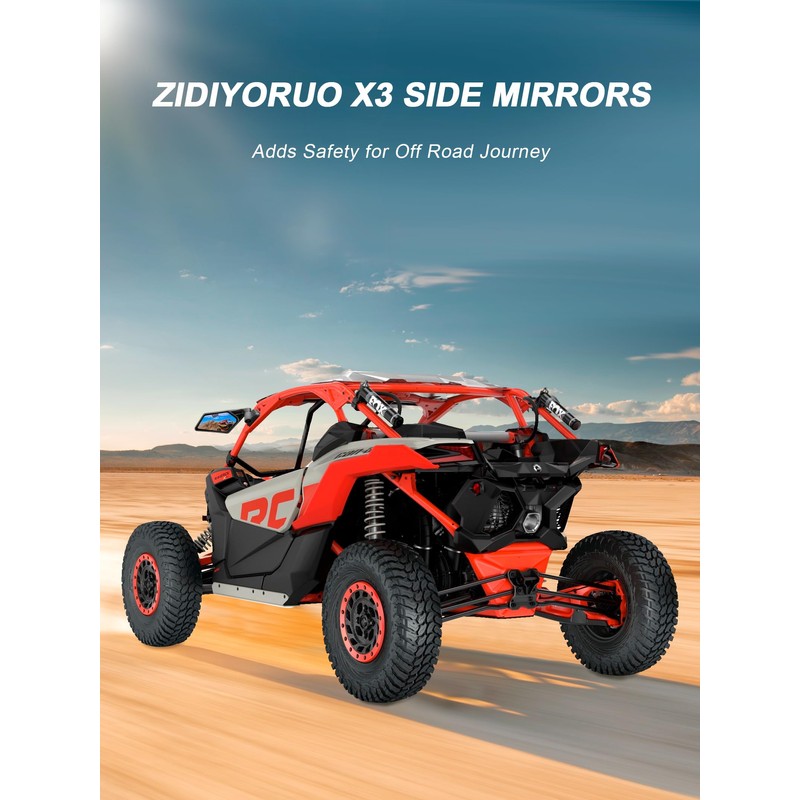 X3 Side Mirrors, Adjustable Folding Maverick X3 Side Mirrors Compatible