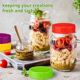 40 Pack Plastic Mason Jar Lids 20 Regular Mouth and 20 Wide Mouth Jar Lid for Mason Canning Jars with Silicone Ring Reusable Label Marking Pen (Assorted Color)