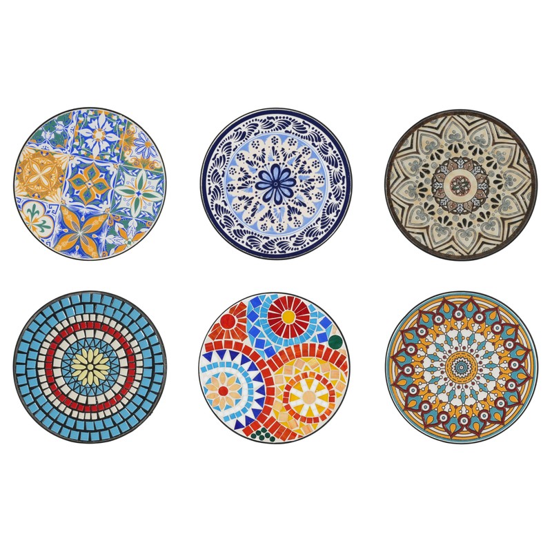 Outdoor Round Side Table,Ceramic Top Patio End Table with Metal