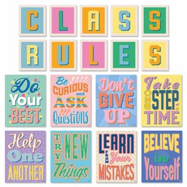 Set of 8 Motivational Classroom Posters & CLASS RULES Letters for Teachers & Students - Bedroom, Office & Classroom Decor to Inspire Young Minds - Laminated Classroom Posters Motivational - 11"x14"
