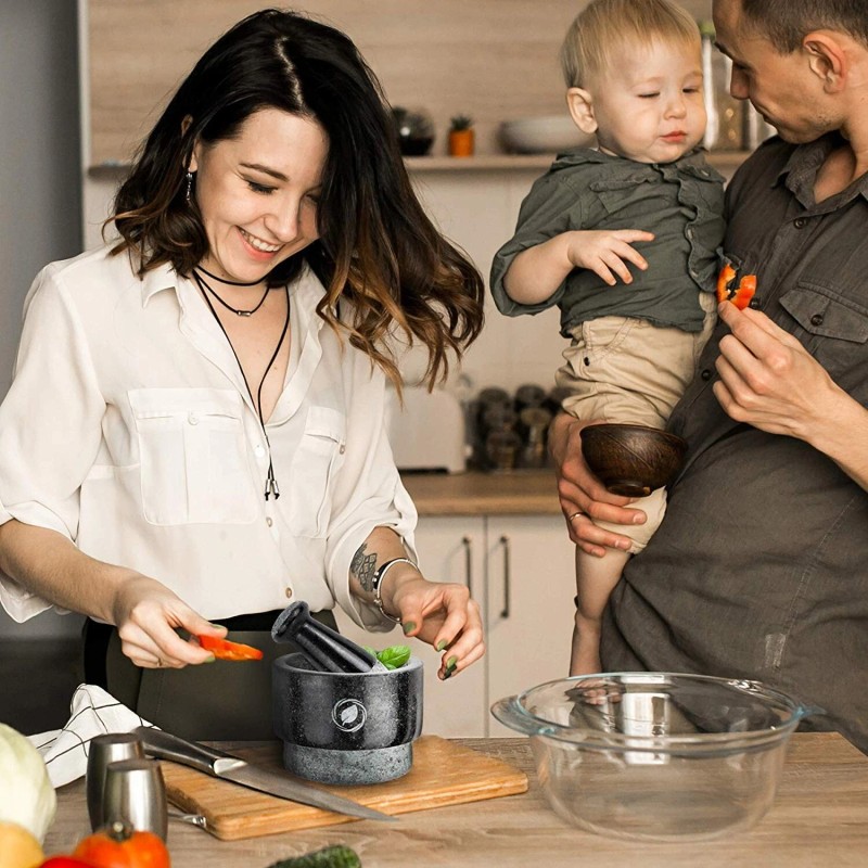 Laevo Mortar and Pestle Large Set - Black Granite Stone