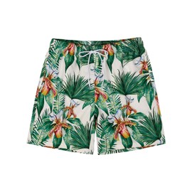 SNOW DREAMS Mens Swimming Trunks 5 inch Shorts Bathing Suits Qucik Dry Board Shorts Lightweight White Green Flower M
