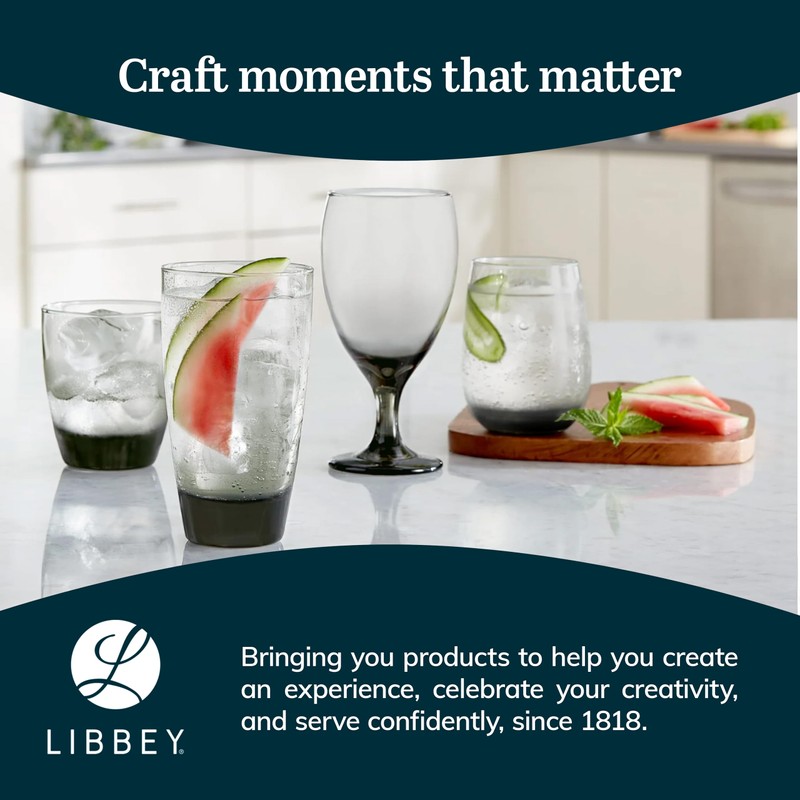 Libbey Classic Smoke Tumbler Glasses, Set of 12