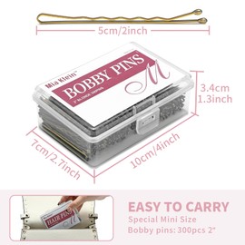 Mia Klein Bobby Pins 2 Inch 300Count, Crimped Hair Pins for Gold Blonde Hair, Non Slip Bobby Pins Kit for Thick Hair, Great Choice for Hair Styling(Blonde)