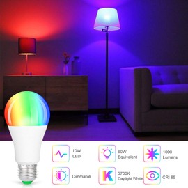 SUNNEST LED Light Bulbs, 4 Pack Dimmable E26 LED Light Bulb, 10W RGBW Color Changing Light Bulb with Remote Control, Decorative Lights, Mood Light Bulb, Great for Home Decor, Stage, Party and More