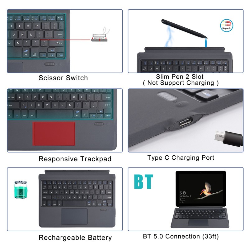 Tablet Keyboard Ergonomic Portable Bluetooth Tablet Leather Case Keyboard for