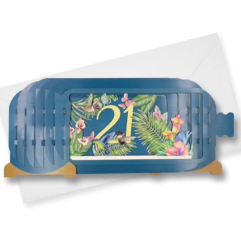 Message in A Bottle Flowers 21st Pop Up Birthday Greeting