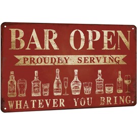 SNOWANG Decor 12'' x 8'' Funny Vintage Tin Signs Retro Metal Signs For Home Wall, Backyard, Cafes, Bar, Man Cave (Bar Open Red)