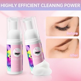 Buqikma Lash Cleaning Kit - 2PCS Lash Shampoo Eyelash Wash Kit with Fan Dryer Rinse Bottle for Eyelash Extensions Cleanser Mascara Remover Cleaning Brush for Lashes Extension Cleaner at Home Salon