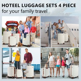Hoteel Luggage Sets 4 Piece (4-YEARS WARRANTY), ABS+PC Suitcases with Wheels and Side Hook, Hardshell 16/20/24/28 inch Luggage set with Kids Suitcase, Beige